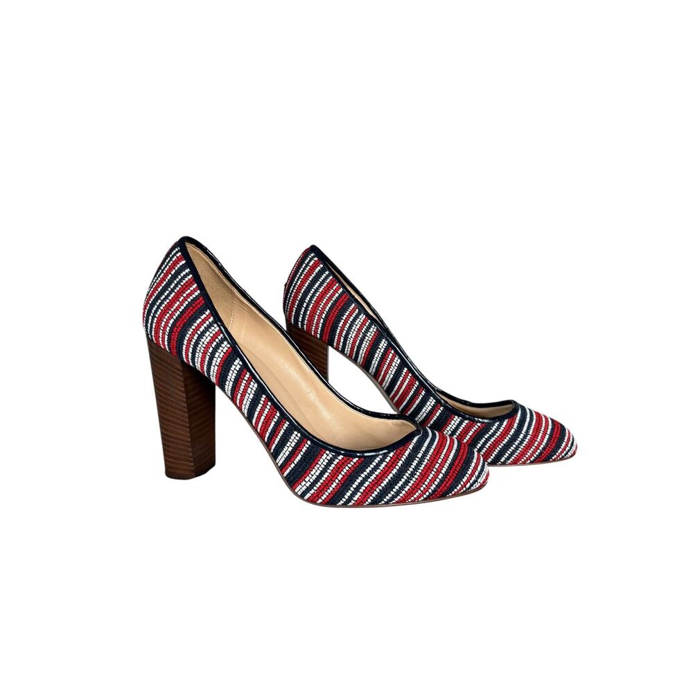 J. Crew Etta Pumps Red White & Blue Beaded High Heels Preppy Colorful Size 9